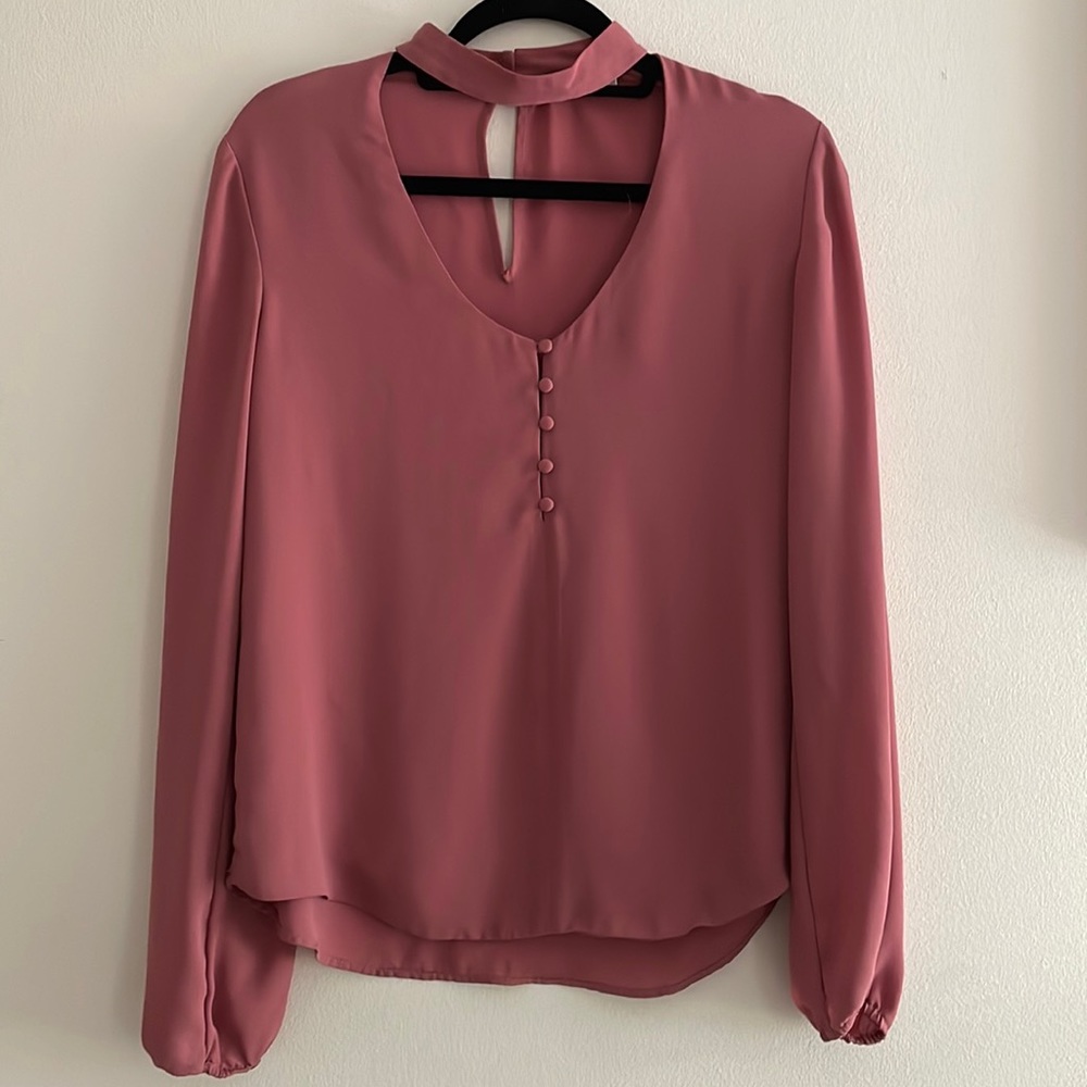 Wayf Mauve Cutout Long Sleeve Blouse
